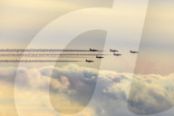 Red Arrows, Royal Air Force aerobatic display team, with colourful sky, England