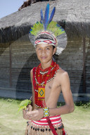 A Pataxo indigenous Brazilian boy from southern Bahia in traditional dress