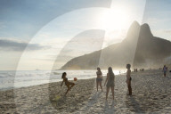 People playing altinha (football) on Ipanema beach