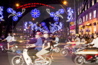 Ho Chi Minh City traffic and Chinese New Year lights