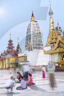Devotees paying obeisance at the Shwedagon pagoda complex in Yangon (Rangoon)