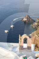 Top view of the blue Aegean sea from the typical village of Oia Santorini Cyclades Greece Europe