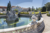 Fountains and ornamental statues in the gardens of the royal residence of Palacio de Queluz, Lisbon, Portugal, Europe