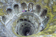 Top view of the spiral stairs inside the towers of masonic Initiation Well at Quinta da Regaleira, Sintra, Portugal, Europe
