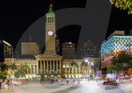 Brisbane town council illuminated, long exposure, at night