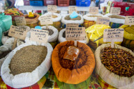 Spices for sale on the covered, Spice market, Pointe-a-pitre, Guadeloupe, France