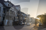 Colonial wooden buildings at sunrise in the Unesco world heritage sight Paramaribo, Suriname
