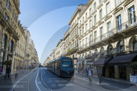 Tram rolling through the historic quarter of Bordeaux, France