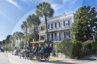 Horse cart before a colonial house, Charleston, South Carolina, USA