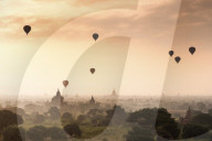 Hot air balloons over the temples of Bagan