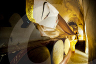 Reclining Buddha at Manuha Paya (Manuha Temple), a Buddhist temple built in Myinkaba, by captive Mon King Manuha in 1067, Myanmar (Burma), Asia