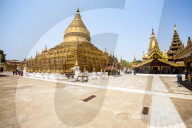 The Shwezigon Pagoda (Shwezigon Paya), a Buddhist temple located in Nyaung-U, a town near Bagan, Myanmar (Burma), Asia