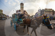 Downtown Pyin Oo Lwin centered by Purcell Tower, a British Clock tower built in 1936, Pyin Oo Lwin, Myanmar (Burma), Asia