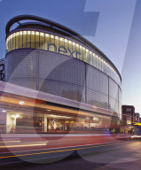 A dusk view of a department store in Exeter, Devon, Great Britain.
