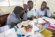 Teachers in discussions during a training session in the school to improve teaching methodologies in classrooms. Angaza school, Lindi, Tanzania