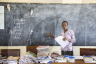 Local teacher Rebecca Ngovano during a training session for all the teachers in the school to improve teaching methodologies in classrooms. Angaza school, Lindi, Tanzania