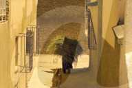 man carrying heavy load through the backstreets of Meknes