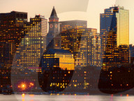 Customs House Clocktower and modern Boston skyline