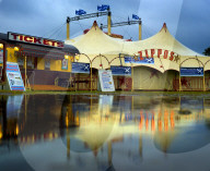 Circus big top tent in a flooded field