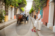 Couple Posing in the street, Old Walled-in City, Cartagena, Colombia