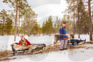 Couple wearing Traditional Sami costumes, Reindeer Safari, Kakslauttanen Igloo Village, Saariselka, Finland