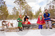 Group Photo wearing Traditional Sami costumes, Reindeer Safari, Kakslauttanen Igloo Village, Saariselka, Finland