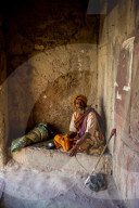 Indian Man at Holi Festival, Vrindavan, India