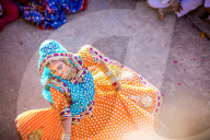 Traditional Radha dance during the Flower Holi Festival, Vrindavan, India