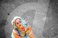 Traditional Radha dance during the Flower Holi Festival, Vrindavan, India