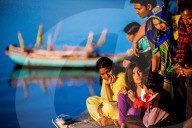 Children spectators of the Traditional Krishna and Radha dance during the Flower Holi Festival, Vrindavan, India