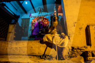 Indian Guru during the Flower Holi Festival, Vrindavan, India