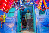 Street Vendor selling saris in Jodhpur, the Blue City, Rajasthan, India