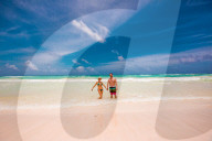 Romantic couple on the beach of Tulum, Mexico, North America