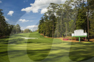 Looking behind the 10th green at Augusta National golf club during the US Masters, Augusta Georgia.