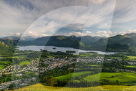 Keswick, Derwent Water and the surrounding fells of Lake District National Park on a summer afternoon, Cumbria, England, United Kingdom, Europe