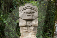 An ancient pre-Columbian stone carving at San Agustin in the south of Colombia