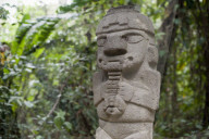 An ancient pre-Columbian stone carving at San Agustin in the south of Colombia