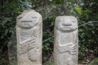 An ancient pre-Columbian stone carving at San Agustin in the south of Colombia