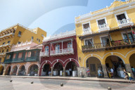 Traditional houses in the colorful old town of Cartagena