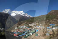 Namche, the main trading centre and tourist hub for the Khumbu (Everest region) with Kongde Ri peak, 6187m, in the background, Himalayas, Nepal, Asia
