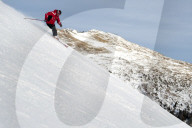 Skiing in Italy in the Dolomites mountains near Falcade