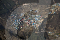 A view from Kongde looking down on Namche, the biggest village in Khumbu, the Everest region of Nepal