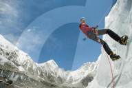 Climbing practise near Everest base camp in Nepal