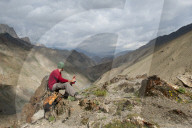 Stopping to savour the views from the top of the Konze La, at 4900 m, during the Hidden Valleys trek in Ladakh, a remote Himalay