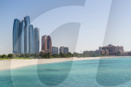 Etihad Towers, Emirates Palace Hotel and beach, Abu Dhabi, United Arab Emirates, Middle East