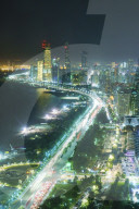 Skyline and Corniche, Al Markaziyah district by night, Abu Dhabi, United Arab Emirates, Middle East