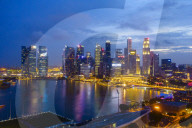The towers of the Central Business District and Marina Bay by night, Singapore, Southeast Asia, Asia