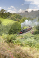 A steam locomotive aproaching Goathland from Grosmont in September 2016