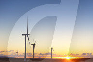 Wind Turbines at sunset, Whitelee Wind Farm, Scotland, United Kingdom, Europe.