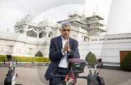 Sadiq Khan Mayor of London at the Neasden Temple for a India Covid19 fund raising challenge, London.